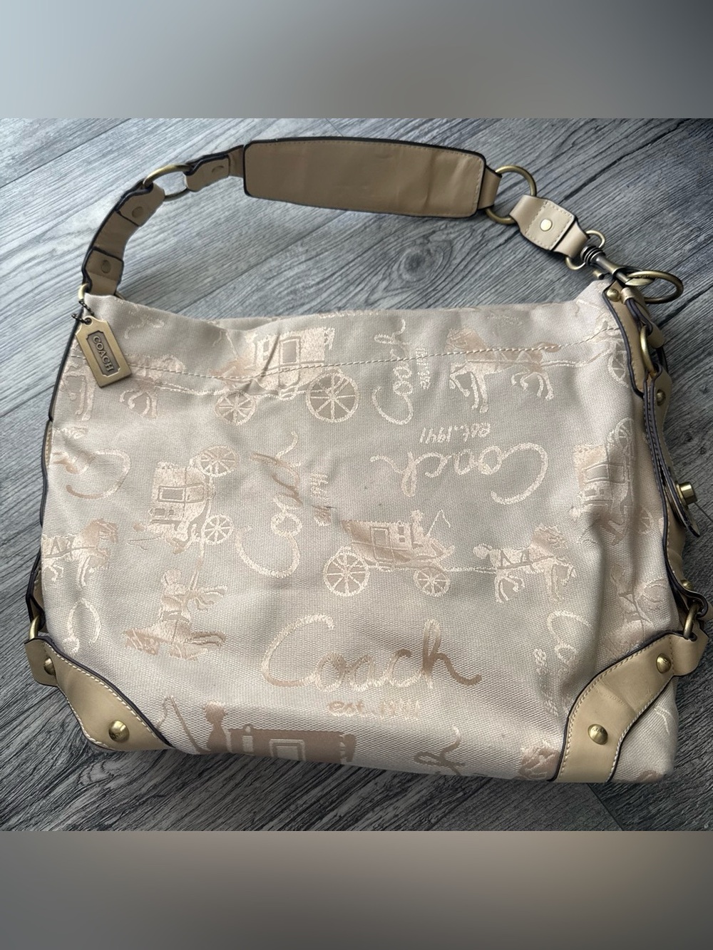Beige Signature Jacquard Shoulder Bag